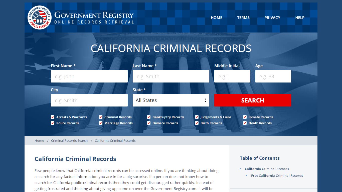 California Criminal Records - GovernmentRegistry.Org